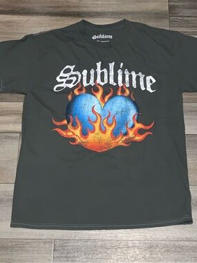 Sublime Black Short Sleeve Graphic Tee - Blue Flaming Heart